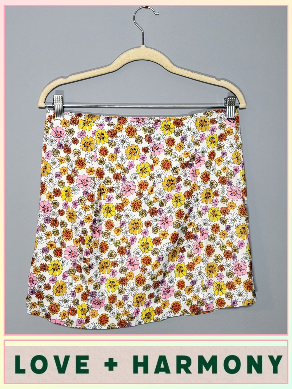 Floral A-Line Skirt in White with Yellow & Pink Blooms